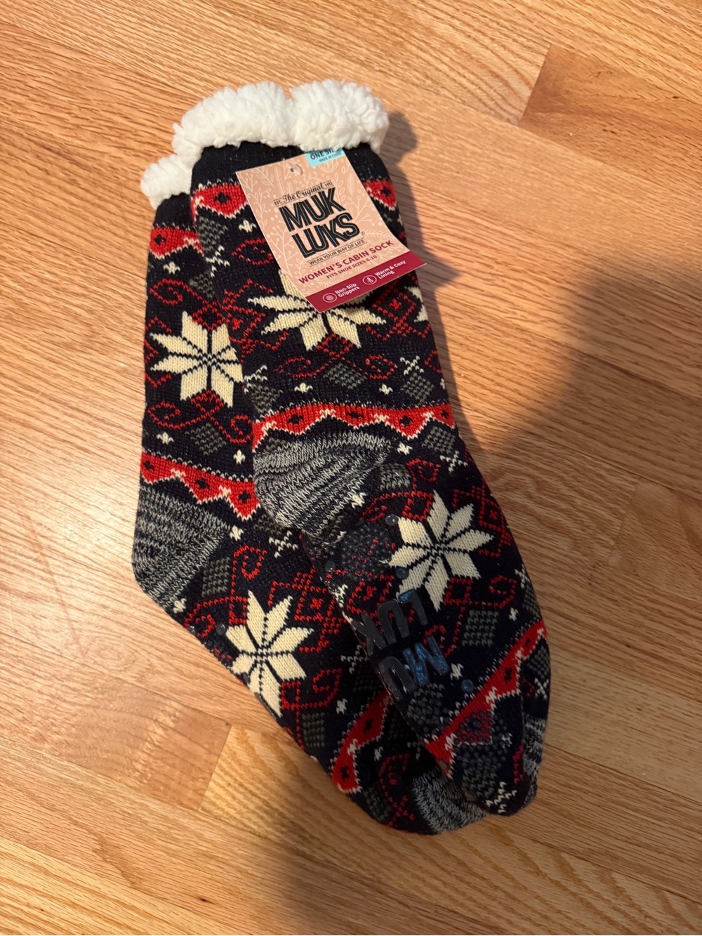 Muk Luks Red, Black & Cream Fair Isle Sherpa Cabin Socks
